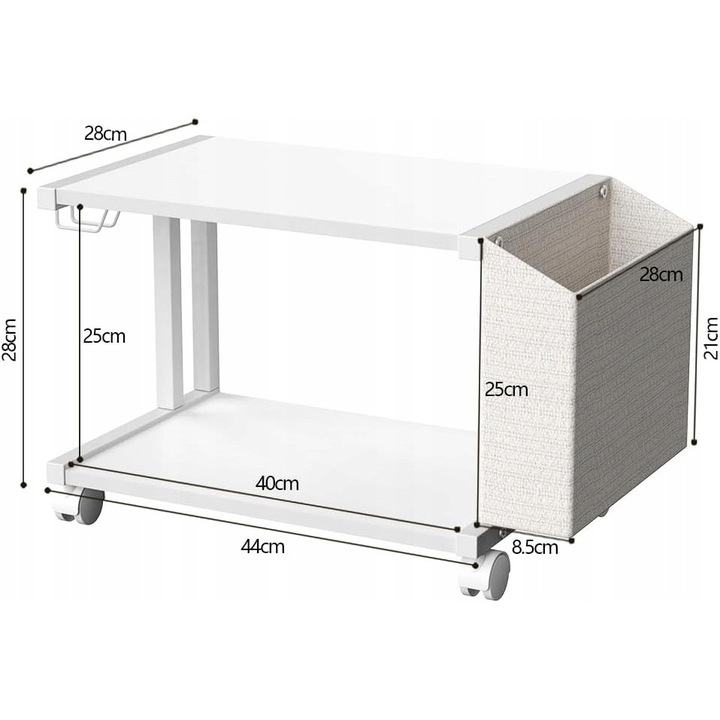 Raft pentru imprimanta Woltu, 2 niveluri, dimensiuni 44x28x28cm, alb
