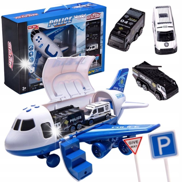 Avion transportor, de politie, pliabil, Woopie, albastru/alb