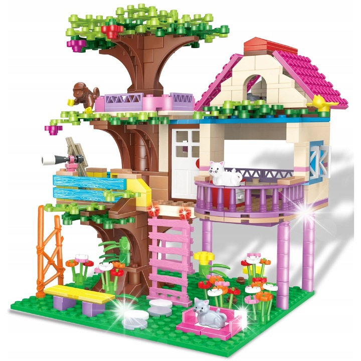 Set de constructie, Woma, casa pe copac, 500 piese, 5 figurine, 6+ ani, multicolor
