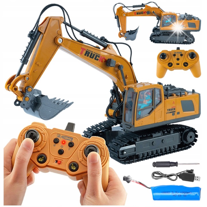 Багер RC Stator с подвижно рамо, LED лампи, метал, 32-34x10,5x13,5-29,5см