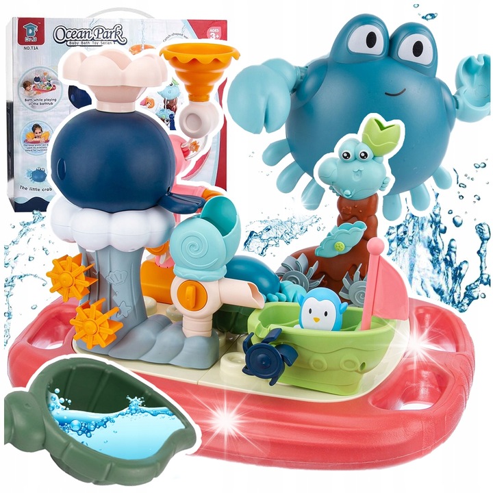 Fürdőjáték készlet, Stator, vízi park, 43,5x38x32cm, rákkal és hajóval