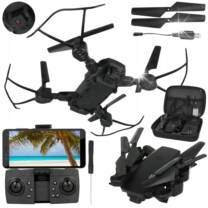 Dron pliabil Stator S600 cu camera Wi-Fi, acumulator 2000mAh, zbor 15 minute, negru