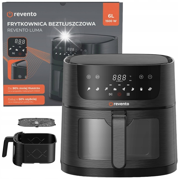 REVENTO Luma olajsütő, 6L, 1500W, fekete, 8 automata program