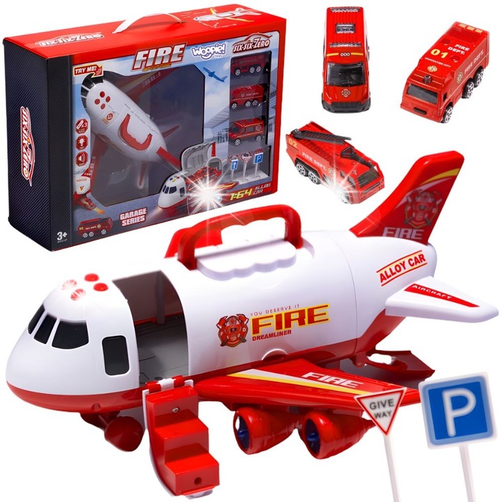 Set avion transportor Woopie, echipaj de salvare, roz, 30x45cm