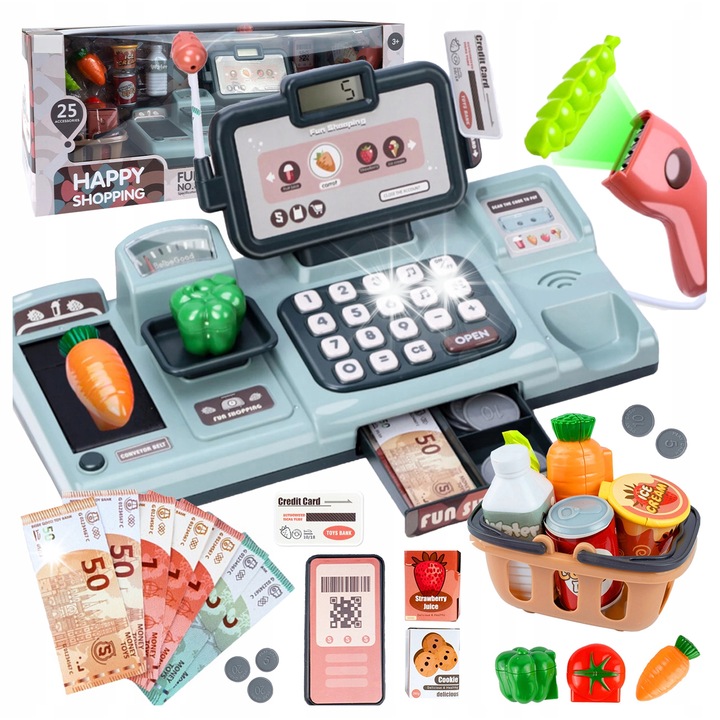 Casa de marcat interactiva pentru copii, Stator, set complet cu accesorii, sunete, 32,5x15x15cm