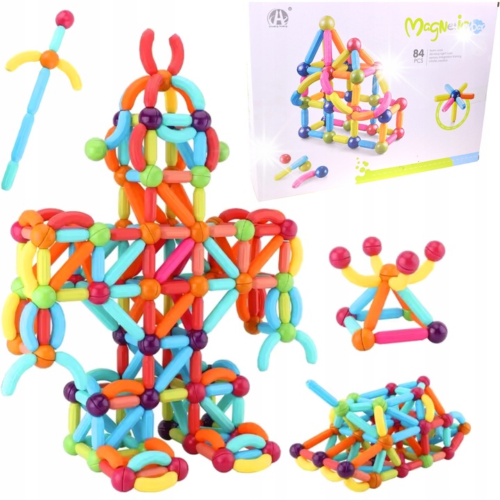 Set de constructie magnetice 84 elemente, Stawscy, culori vibrante, siguranta sporita
