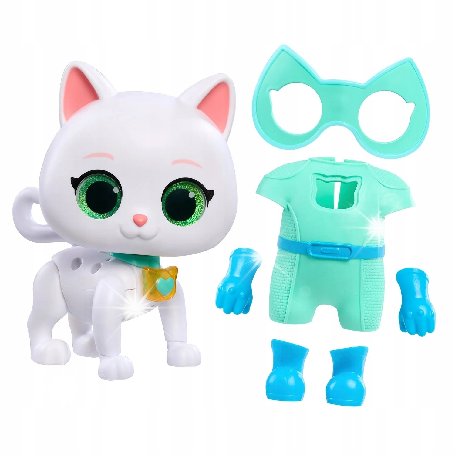 Figurina interactiva SuperKitties Bitsy, 20cm, alb, set complet cu