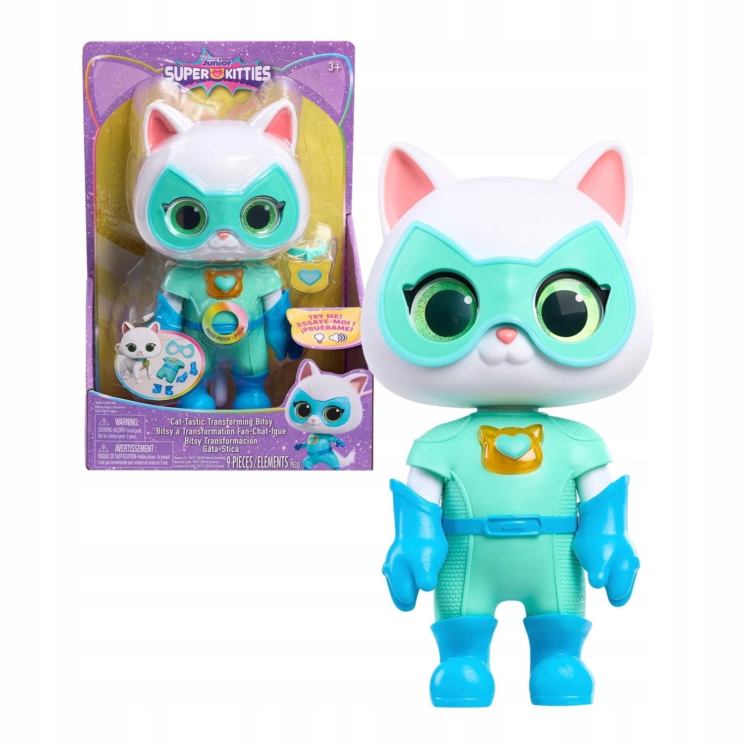 Figurina interactiva SuperKitties Bitsy, 20cm, alb, set complet cu
