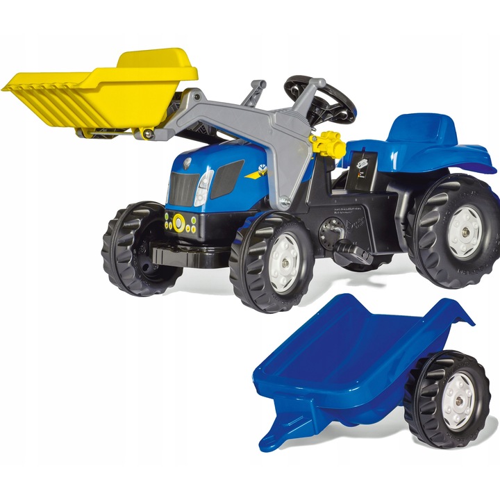 Tractor cu pedale Rolly Toys, cu remorcă detașabilă și cupă frontala, multicolor