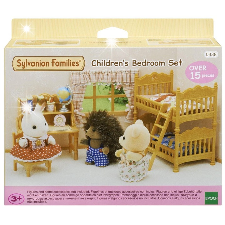 Gyerekszoba bútor szett, Sylvanian Families, emeletes ágy, íróasztal, 18 darab, többszínű
