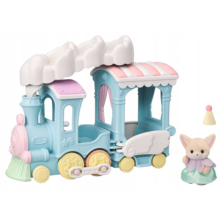 Trenulet colorat cu figurina vulpitei, Sylvanian Families, 20x17x5,5cm, pentru copii 3-9 ani