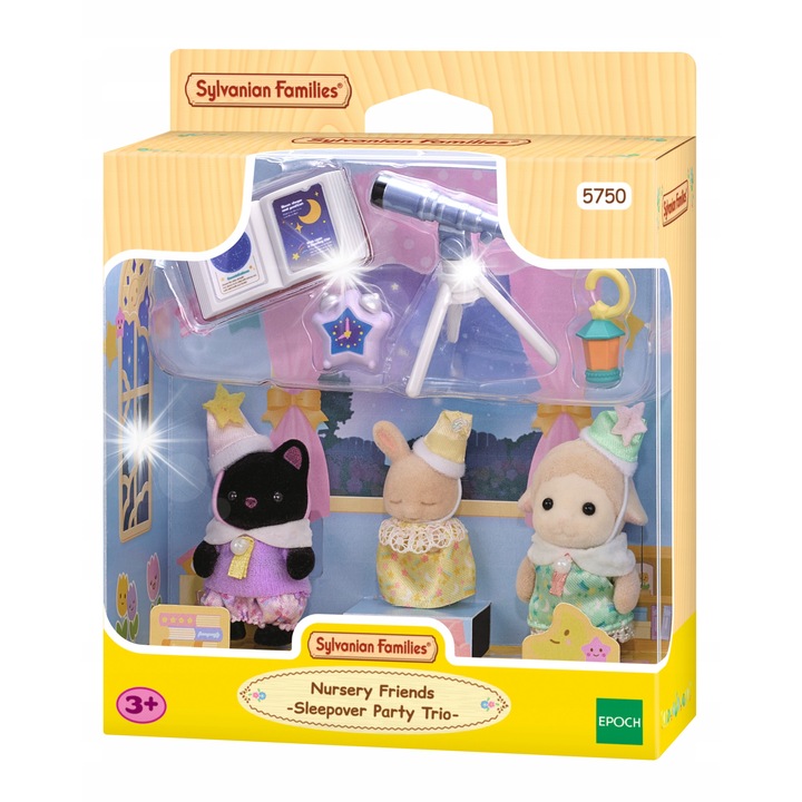 Пижамено парти Трио Бебета, фигурки Sylvanian Families, 3 фигурки, многоцветни
