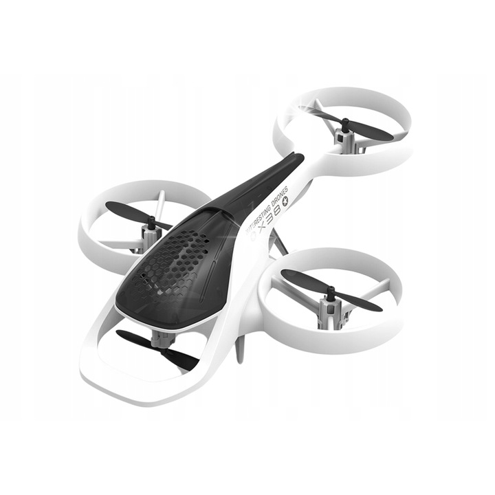 Drona zburator RC X38, 4 elice, alb, 20x16x5cm, set cu pilot, cablu de incarcare