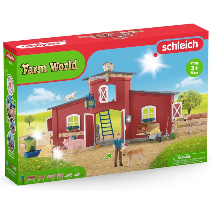 Голяма червена ферма Schleich Farm World с животни и аксесоари, 49x16x29см, комплект