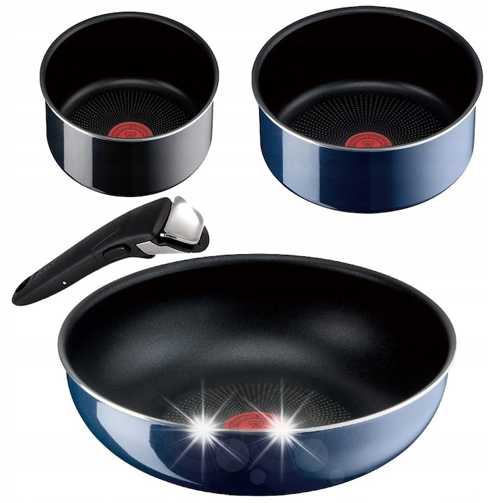 Tigaie TEFAL Ingenio set wok granat 28cm + 2 oale 20/16cm + maner gaz 4 piese