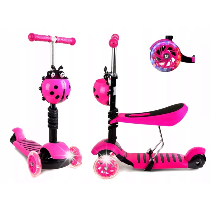 Tobbi-Toys 3 az 1-ben katicabogár roller, LED kerekekkel, 2-8 éves gyermekeknek, 22x14cm