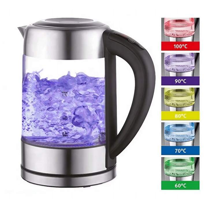 Fierbator electric din sticla TODOMI, 2200W, capacitate 1,7L, cu reglare temperatura, inox