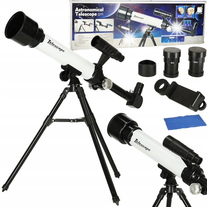 Telescop astronomic Toy Planet, 2 oculare (60x, 30x), suport pentru smartphone, 73x25x10cm, set pentru copii
