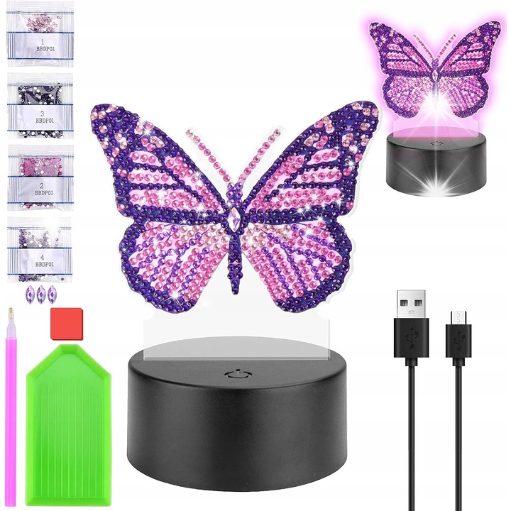 Set DIY lampa de veghe cu model fluture, TRS, 12 moduri de iluminare, pentru copii 6-12 ani