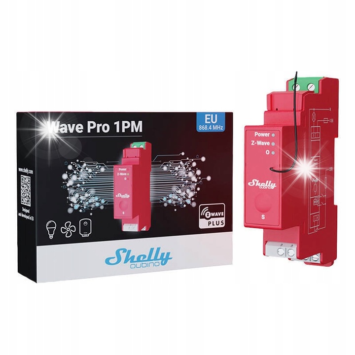 Releu inteligent, Shelly, Qubino Pro 1PM, 1 canal, masurare energie, rosu, 94x19x69mm