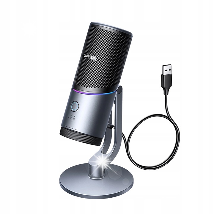 Microfon Ugreen CM769 USB-A, RGB, reducere zgomot, argintiu