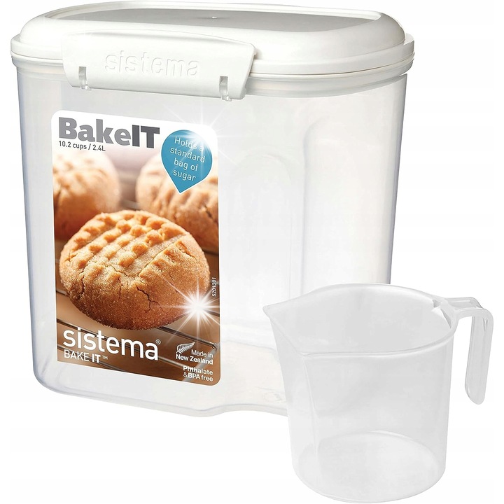 Cutie alimentara Sistema Bake It 2400 ml, hermetica, pentru faina, zahar, multicolor