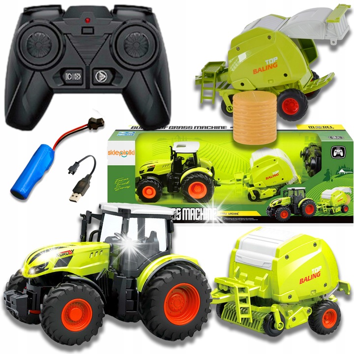 Tractor RC cu presa de balotat, Skleplolki, 1:24, LED, 45x33x12cm, set complet