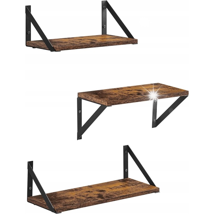3 db fali polc szett, Songmics, vintage barna-fekete, 15x40x12cm, 15x35x12cm, 15x30x12cm