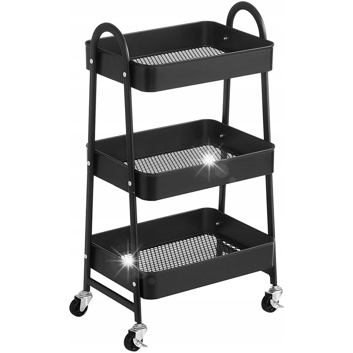 Songmics fém gurulós kocsi, 3 polcos, fekete, 77,5x41,4x30,7cm