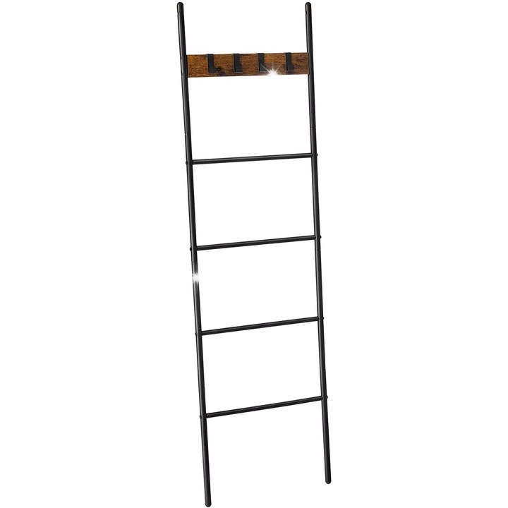 Suport pentru prosoape, Songmics, vintage brun-negru, 44x160cm, 5 niveluri, set cu 4 carlige