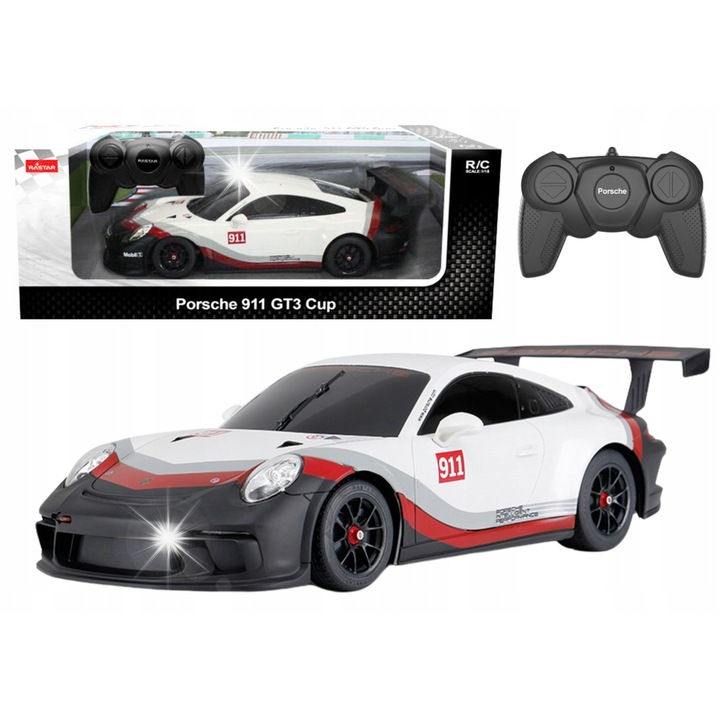 RC autó 1:18 Porsche 911 GT3, fehér-szürke, 38x13x12cm, távirányítóval