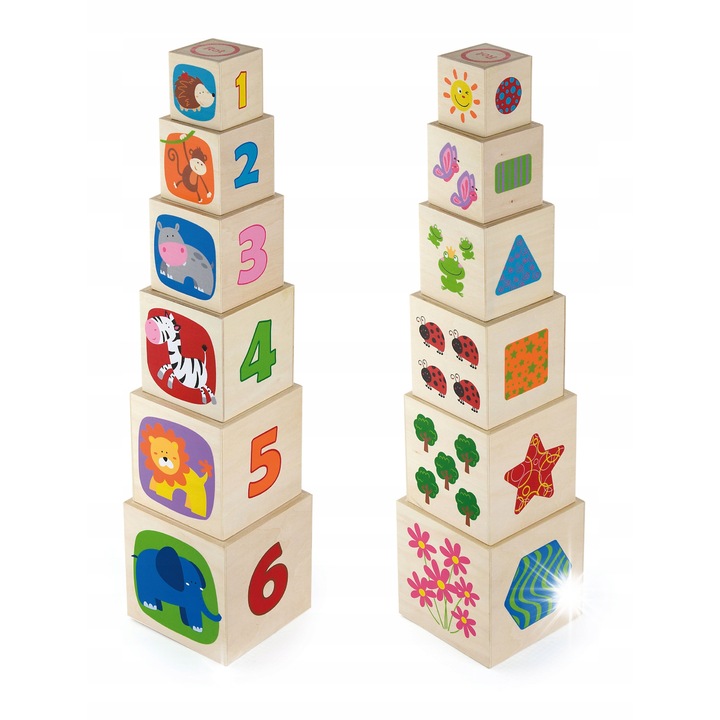 Fából készült oktató piramis, Viga, 6 blokk, 22x12x12cm, 12 hónapos kortól