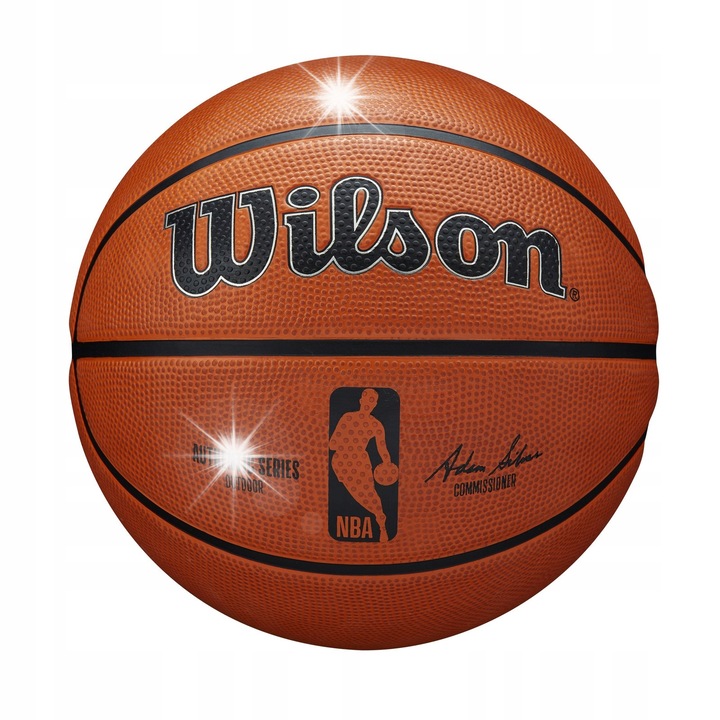 Minge de baschet Wilson NBA Authentic Gameball Replica, dimensiune 6, exterior, Tackskin, rezistenta, pentru terenuri exterioare