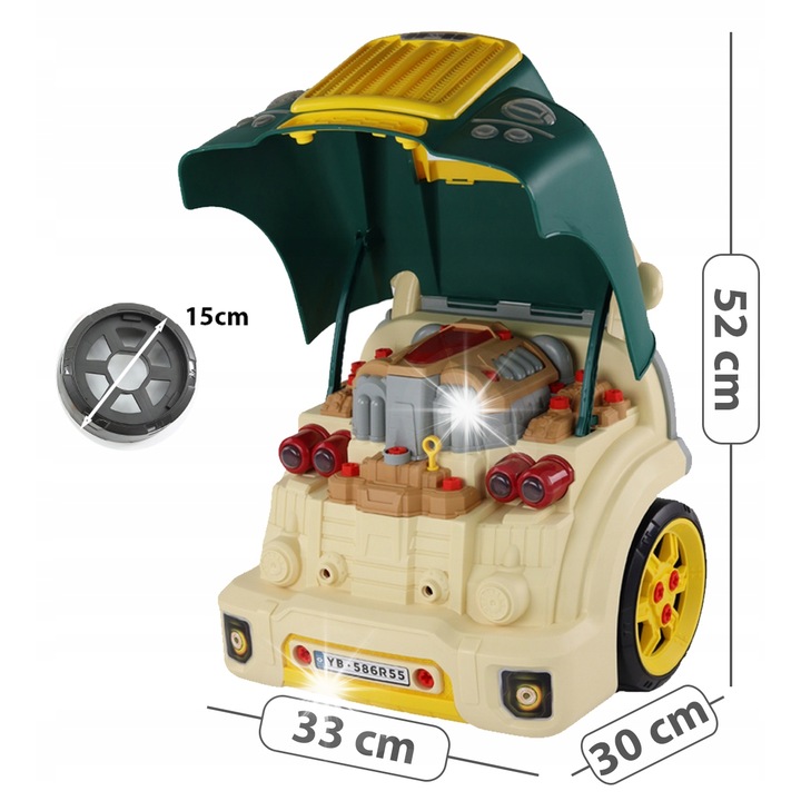 Set mecanic camion cu motor, Stator, 51 elemente, efecte sonore si luminoase, 33x30x37cm
