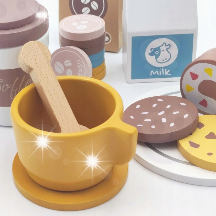 Set Bucatarie pentru copii, Expres de cafea din lemn, 25 elemente, Woopie Green, Multicolor
