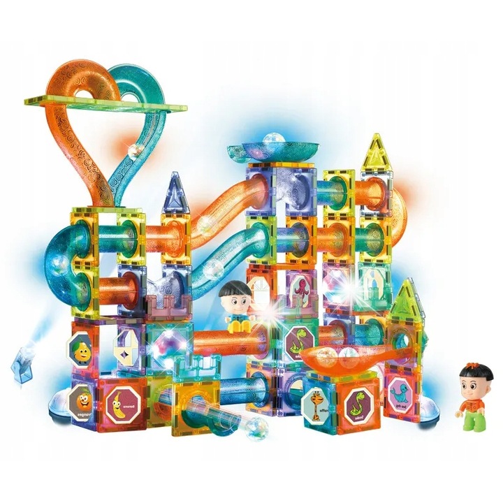 Set de constructie Klocki magnetice, Stem, 202 elemente, culori diverse, cu lumini, pentru copii de la 3 ani