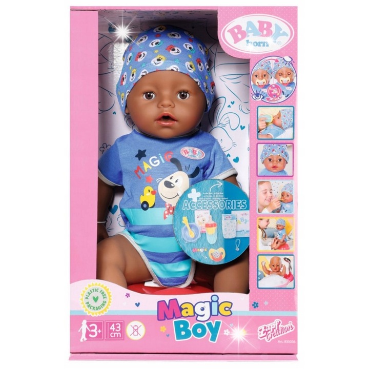 Papusa interactiva Zapf Creation, BABY born, baiat, 43 cm, multicolor, set 2 bucati