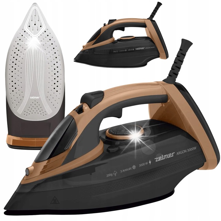 Fier de calcat cu abur Zelmer Argon, 3000 W, 200 g, ceramica, 33x13,4x16,4 cm