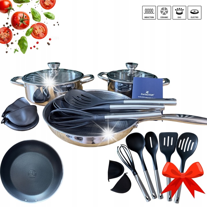 Set oale si tigaie ZwillenToff, inox, 12 piese, 24x9cm, 20x10cm, 28x5,5cm, cu capac, manere ergonomice
