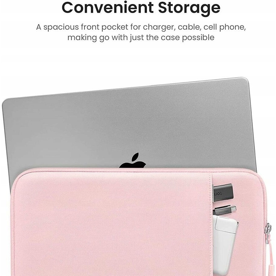 Etui laptop Tomtoc Terra, 14 inch, roz, set cu organizator