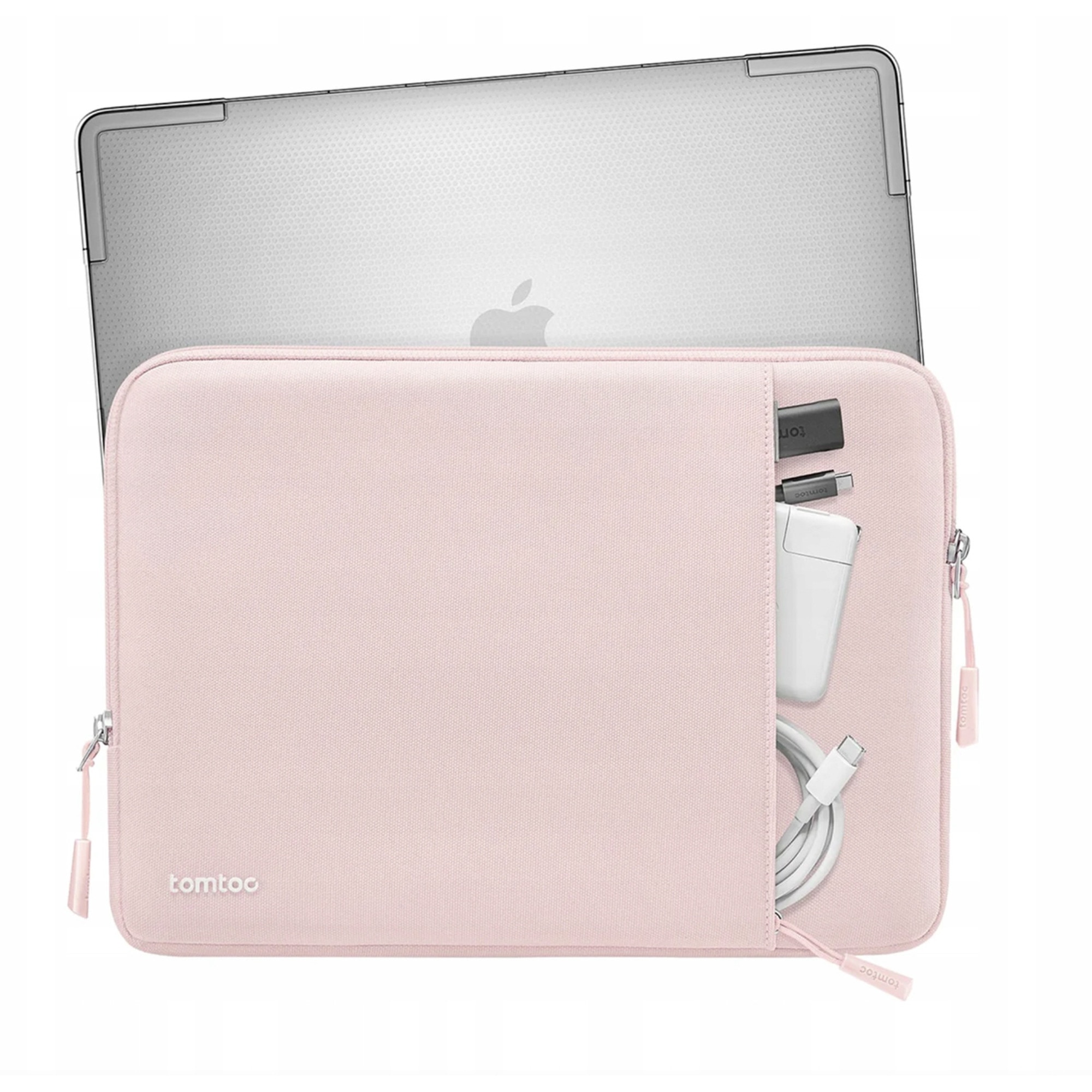 Etui laptop Tomtoc Terra, 14 inch, roz, set cu organizator