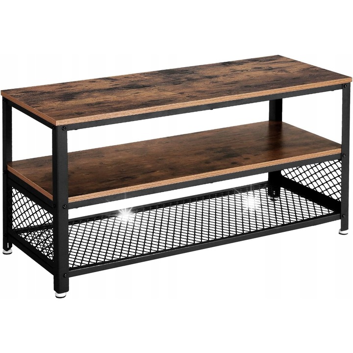 Vasagle RTV komód, 100x40x52cm, matt fekete fém és rusztikus fa, többfunkciós szett