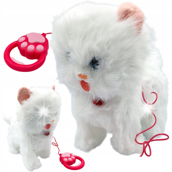 Interaktív Cicás, Skleplolki, Fehér, Rózsaszín Részletekkel, 28x25x10cm, Készlet Fogantyúval és Vezérlőgombbal