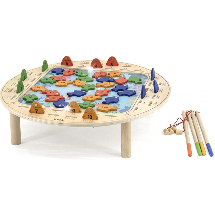 Риболовна игра, Viga, с 40 риби, 4 въдици, многоцветна, 450x450x110 мм, за 4 играчи