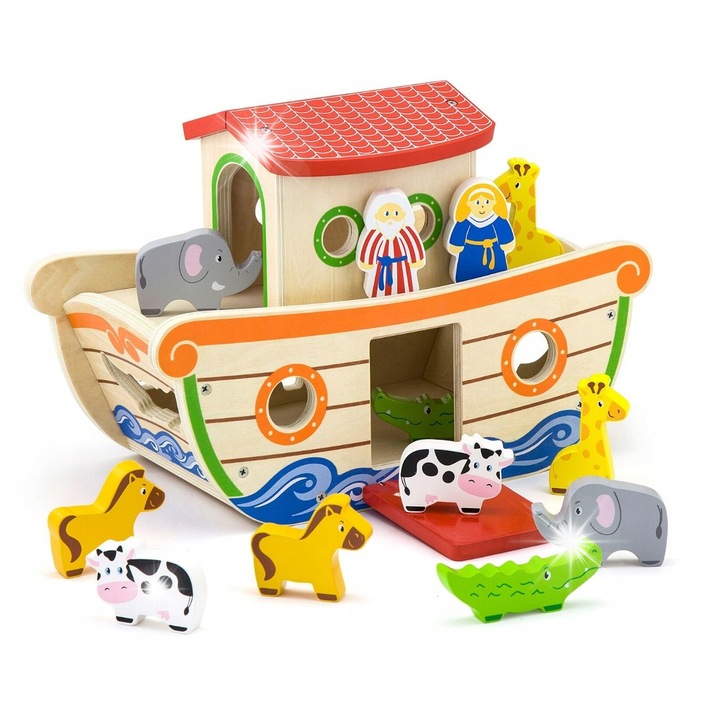 Играчка за сортиране, Viga, Ноев ковчег, 2 фигурки, 340x255x165мм, 24 месеца+