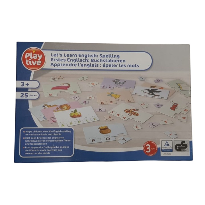 Puzzle Playtive educativ pentru copii 3+, 25 piese pentru invatarea limbii engleze, joc educational pentru dezvoltare cognitiva, coordonare si invatare prin joaca