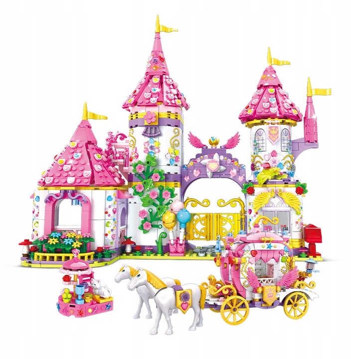 Set de constructie, Woma, 1460 elemente, castel si trasura, multicolor, pentru copii 6+