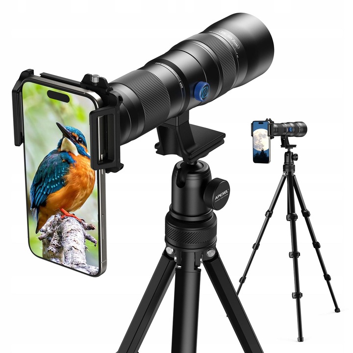 Teleobiectiv cu zoom optic, Apexel APL-20-60XJJ029, 20-60x, 45mm, trepied inclus, set pentru smartphone