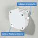 Doza Aplicata cu Terminale de Conexiune Integrate IP44 cu 4 Intrari din Cauciuc, Montarea Capacului cu 4x Suruburi 88x88x40mm Alba