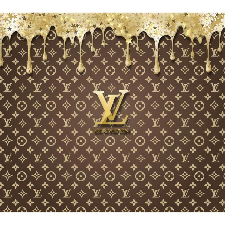 Fototapet Vlies- Model Lux cu Pattern Geometric Auriu si Efect de Metal Lichid, Fundal Maro Elegant, 280x400cm, Living, Dormitor, Eco friendly